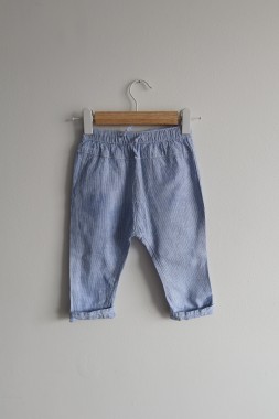 Spodnie z lnem niebieskie paseczki H&M 92